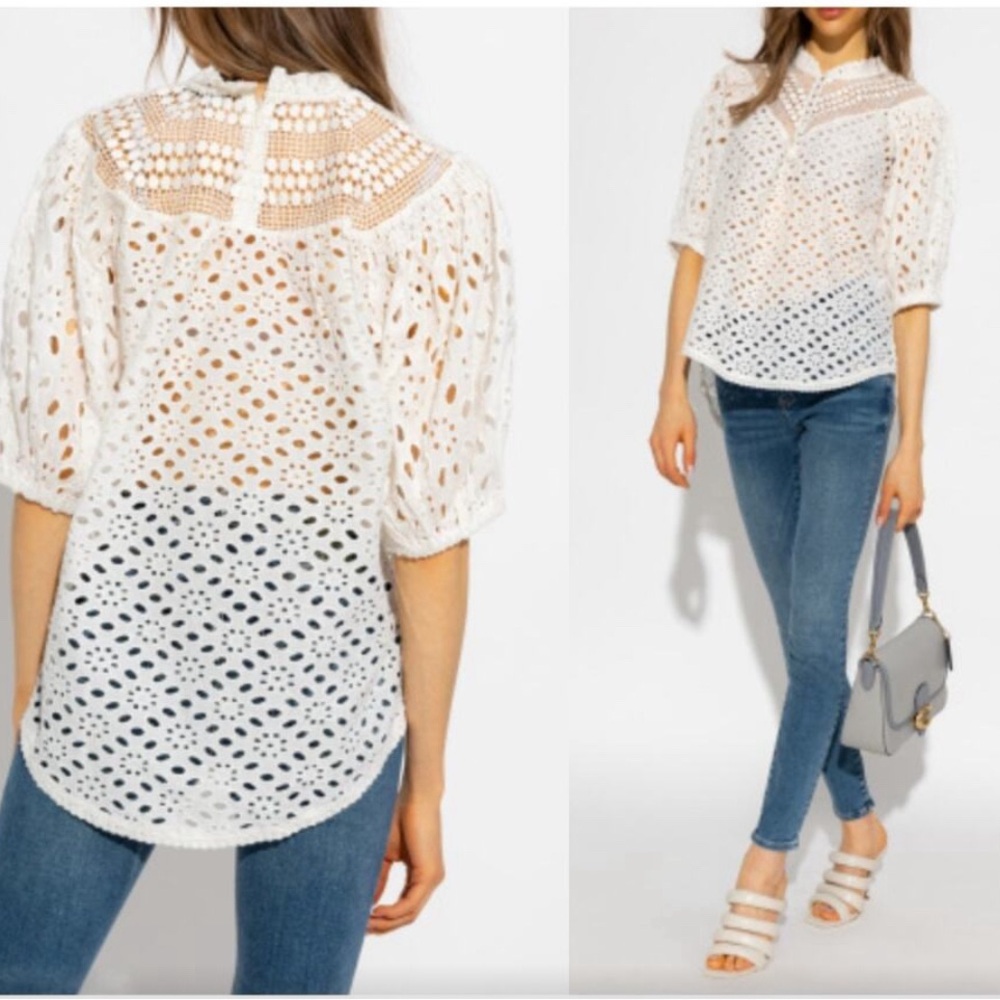 ALLSAINTS | NWT | Tila Puff Sleeve Cotton Eyelet Top | Chalk White | Sz 8